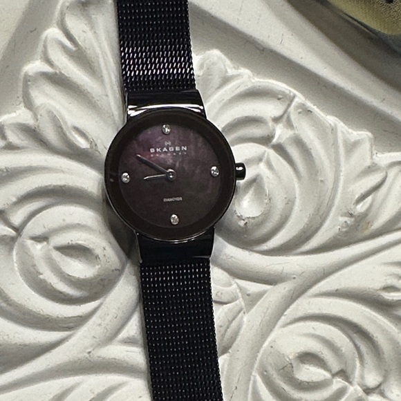 Skagen Accessories - Skagen Black Mesh Bracelet Watch with Dark Iridescent Dial